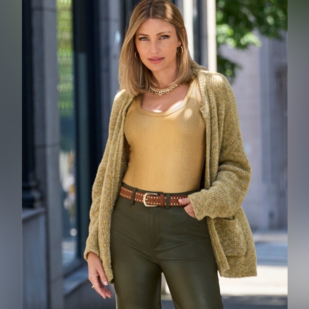 Boston Proper Metallic‎ Effortless Cardigan Gold Eyelash Sweater Large Holiday